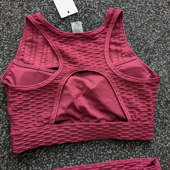 Brand new Bra + leggings Burgundy and fancy fit jacket workout set Women size M - Picture 8 of 15